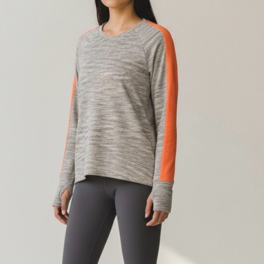 Athleta Snowscape Quilted Grey and Orange Sweatshirt XS
